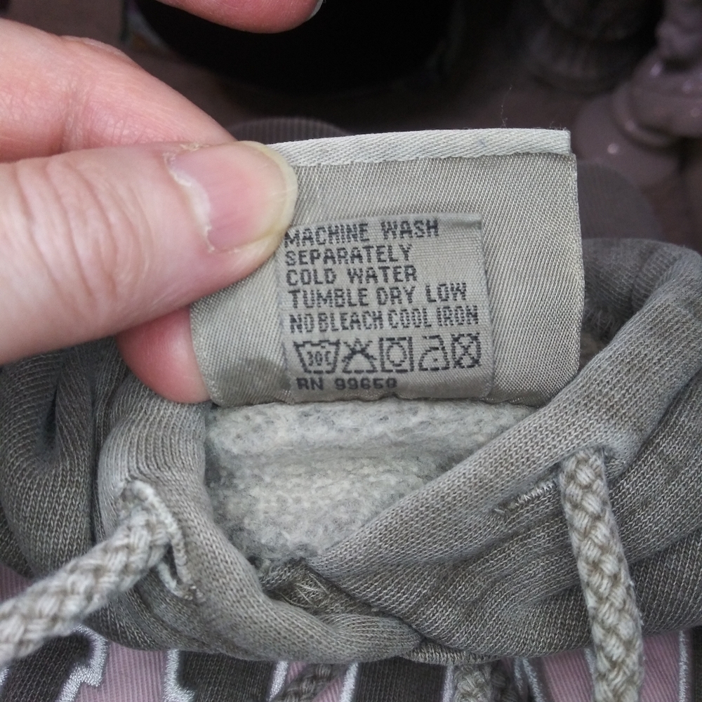 Vintage "Maine" Khaki Green & Pink Hooded Kangaroo Pocket Sweatshirt - Picture 7 of 8